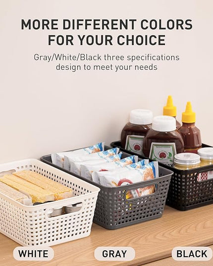 Plastic Storage Baskets With Lid, Storage Bins for Organizing, Stackable Decorative Containers for Shelves Drawers Desktop Closet Playroom Classroom Office, 6 Pack-Grey