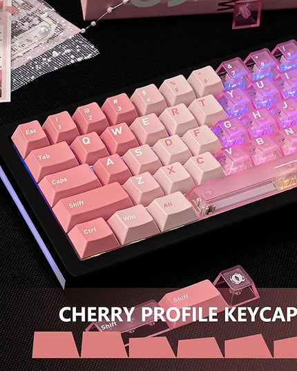 PBT and PC Material Key caps, Minimalist Gradient Pink Transparent Keycap, Crystal Custom Key Cap 160 Keys, Cherry Profile Keycap Set for Cherry Gateron MX Switches Mechanical Keyboard