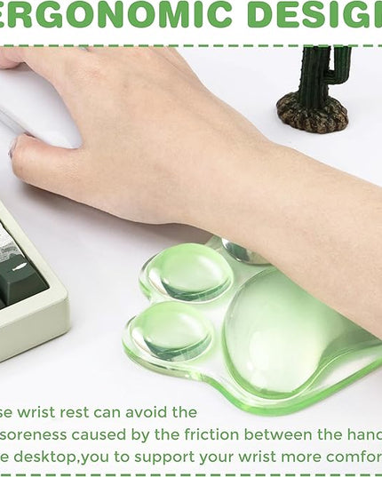 Cat Paw Mouse Wrist Rest, Green Clear Silicone Support Pad, Green Cute Ergonomic Soft Transparent Wrist Pain Relief for Office Home Desk Computer