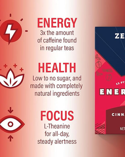 Zest Cinnamon Apple Spice Energy Tea – High Caffeine Black Tea Bags for Focus, Clarity & Morning Energy – Natural Non-GMO Caffeinated Breakfast Tea – Cozy Fall Focus Tea with 150mg Caf – 15Ct Box
