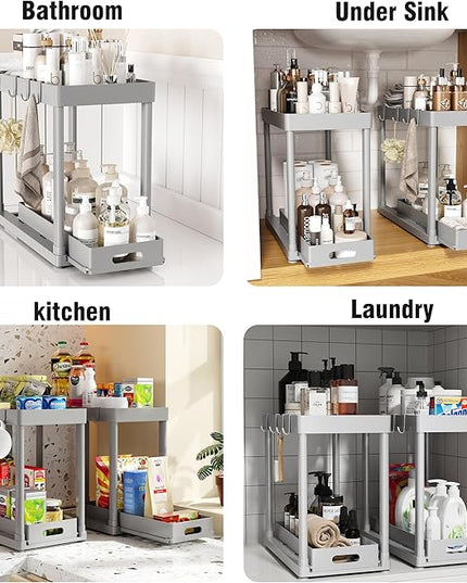 2 Pack Pull-Out Storage Organizers, Under Sink Organizer and Storage for Bathroom & Kitchen,Multi-Purpose Under Cabinet Organizers and storage Black
