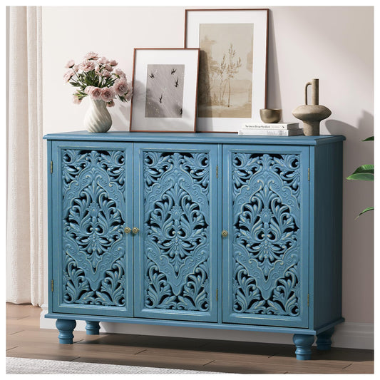 JOINICE 42.5" Accent Storage Cabinet with 3 Doors for Living Room,Blue
