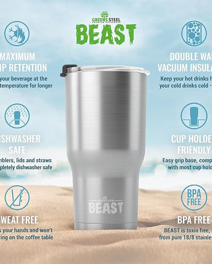 Beast 40 oz Tumbler Stainless Steel Vacuum Insulated Coffee Ice Cup Double Wall Travel Flask (Stainless Steel)