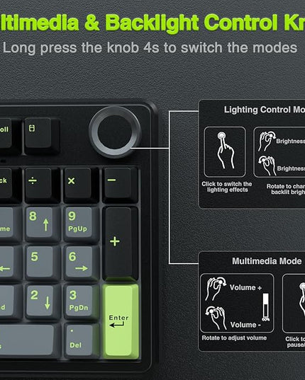 AULA F99 Pro Wireless Mechanical Keyboard with Knob,Creamy Sound,Tri-Mode BT5.0/USB-C/2.4GHz Hot Swappable Keyboard,Gasket Structure,RGB Backlit Computer Gaming Keyboards