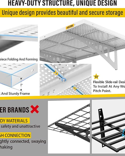 4-pack 2x3ft Adjustable Garage Wall Shelving 1120lbs Load Capacity Heavy Duty Wall Mounted Storage Shelf Metal Floating Shelves for Garage(White)