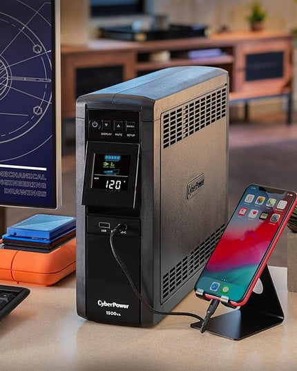 CyberPower CP1500PFCLCD PFC Sinewave UPS Battery Backup and Surge Protector, 1500VA/1000W, 12 Outlets, AVR, Mini Tower; UL Certified