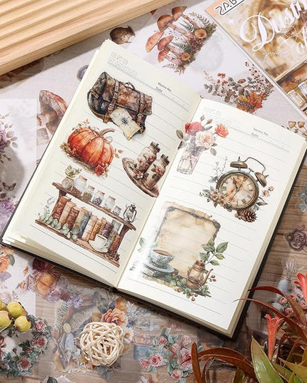 Auguro Scrapbooking Stickers 20 Sheets Pre-Cut 200 washi Stickers PET People Sticker Books for journaling Scrapbook Supplies Flower Transparent Journal Sticker