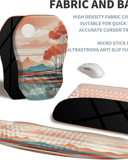 2-in-1 Ergonomic Set, Wave Keyboard Wrist Rest and Massage Slope Mouse Pad Wrist Support, Rebound Memory Foam for Relieve Carpal Tunnel Syndrome and Wrist Pain (Landscape)