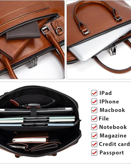 Blofinche Laptop Messenger shoulder bag: Genuine Leather work Briefcase 13.3 15.6 inch designer handbag
