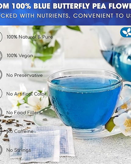 FreshDrinkUS, Premium 35 Butterfly Pea Tea Bags, 100% Natural and Pure from Butterfly Pea Flowers, Hand-made, Made With Natural Materials-Corn Fiber Tea Bag, Sugar/Caffeine/Gluten Free, Vegan