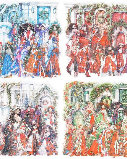 AuriicLeaf Christmas Party PET Stickers, 60 Holographic Character and Door Designs for Scrapbooking, Journaling, DIY Crafts, and Holiday Decor