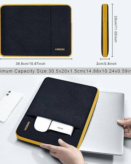 Hseok Laptop Case 15.6 Inch Sleeve, Shockproof Protective Water Repellent with Accessory Pocket,Compatible with Mac Pro 16 inch 2025-2019, Sleeve Bag for Most 15 15.6 16 Notebooks,Black&Yellow