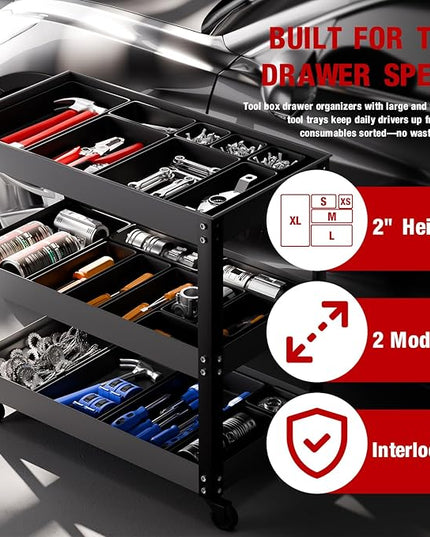 10 PCS Tool Box Drawer Organizers, Large & Medium Tool Trays for Tool Box Organization, Tool Organizers and Storage for Garage and Rolling Tool Chest