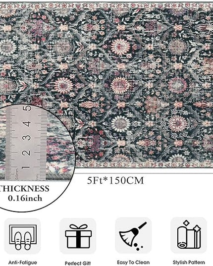 Lahome Moroccan Trellis Washable Small Area Rug, 3x5 Black Rug for Bedroom Living Room, Non-Slip Oriental Accent Throw Carpet for Kitchen Office Entryway Bathroom Office, Black/Multi