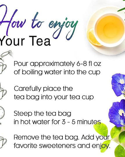 FreshDrinkUS, Clarity Calm Butterfly Pea Flower Tea – 60 Tea Bags Herbal Blend of Butterfly Pea Flower, Rosemary, Moringa, Lemongrass & Licorice Root – Caffeine-Free. Sugar-Free. Gluten-Free. Vegan