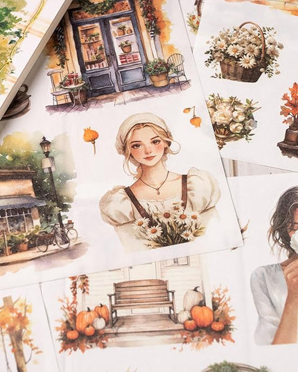 YagCu Garden Journal Sticker Book, 50 Sheets Washi Junk Journaling Sticker, Scrapbook Supplies, Watercolor Scrapbooking for Adults, Yellow Decorative Ephemera Arts Craft