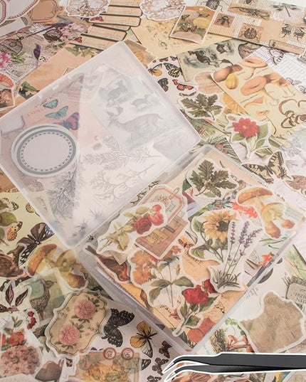 200Pcs Vintage Scrapbook Stickers, Aesthetic Junk Journal Stamping Supplies Kit, Scrapbooking Ephemera Washi Paper for Bullet Journaling Planners Diary Collage