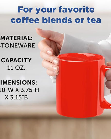DISCOUNT PROMOS Ceramic Coffee Mugs 11 oz. Set of 10, Bulk Pack - Coffee cup set, Iced coffee cup, Gaming mug - Red