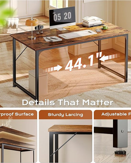 PRAISUN 47 X 24 Inch Computer Desk with Deeper Desktop, Gaming Office Writing Work Desk for Home Office, Study, Bedroom, Work from Home, Metal Frame, Rustic Brown