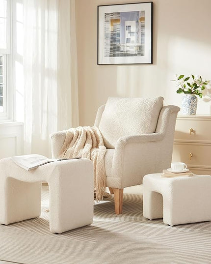 Small Footstool Ottoman Vanity Stool Chair Seating Backless Modern Foot Rest Teddy Velvet Ottoman Set for Makeup Room Living Room Bedroom Entryway,White (2-in-1)