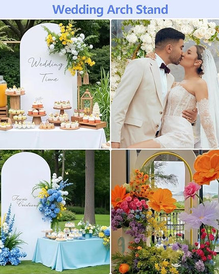Metal Arch Backdrop Stand and Cover Set 6.6 ft, Wedding Arch Stand with White Cover for Party, Birthday, Wedding, Bridal Shower, Baby Shower (White, 6.6 ft)