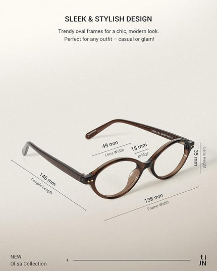 TIJN Olisa Blue Light Blocking Glasses for Women Men,Oval Glasses Frame Bluelight Glasses for Gaming/Computer/Screen