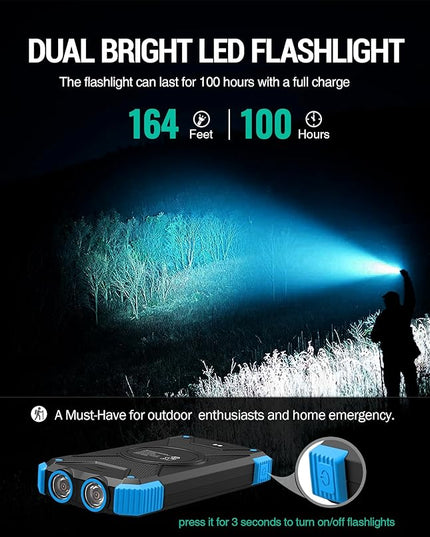 BLAVOR Solar Power Bank 10,000mAh, Portable Wireless Charger, 20W Fast Charging External Battery Pack with USB C for Cell Phones, Solar Panel Charging with Dual Flashlight for Camping