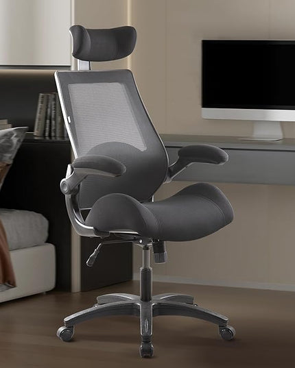BOLISS Big and Tall Office Chair with Adjustable Headrest High Back Desk Chair Wide Seat Flip-up Arm 400pound Weight Capacity 8+Hours Use Breatheable Back(Black)