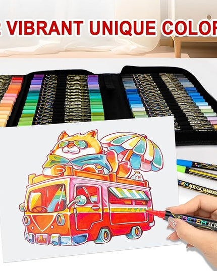 Betem Paint Markers Acrylic Paint Pens, Dual Tip 72 Colors Acrylic Markers with Brush Tip and Fine Point, Art Supplies for Wood, Canvas, Stone, Glass, Rock Painting Kit DIY Crafts Drawing Kit with Bag