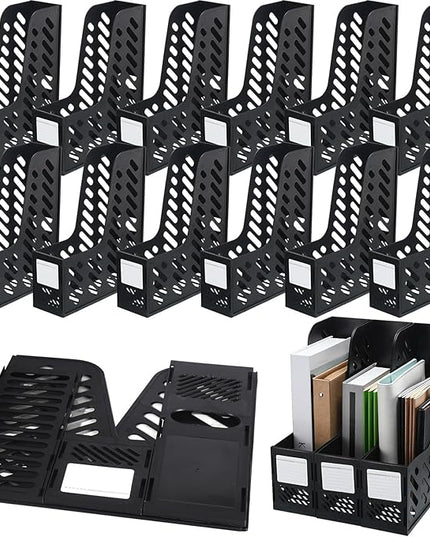 Glenmal 12 Pack Magazine Organizers Binder Organizer for Desk Plastic Vertical File Holder Magazine Racks Desk Accessories for Office, Home, or School (Black)