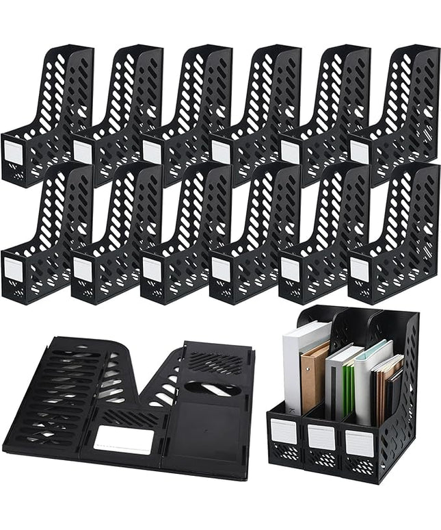 Glenmal 12 Pack Magazine Organizers Binder Organizer for Desk Plastic Vertical File Holder Magazine Racks Desk Accessories for Office, Home, or School (Black)