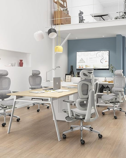PatioMage Ergonomic Office Chair, Big and Tall Desk Chair with Adjustable Lumbar Support & Seat Depth, High Back Computer Chair, Swivel Mesh Chairs with Wheels for Home Office, White