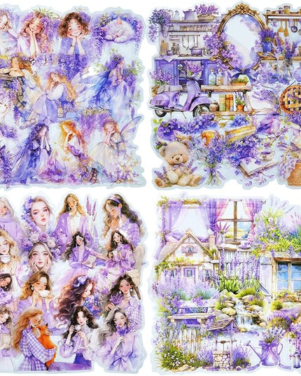 AuriicLeaf Violet Garden PET Sticker Set, 80PCS Fairy-Themed Scrapbook Supplies Journal Stickers in Purple for DIY Crafts, Planners, and Collages