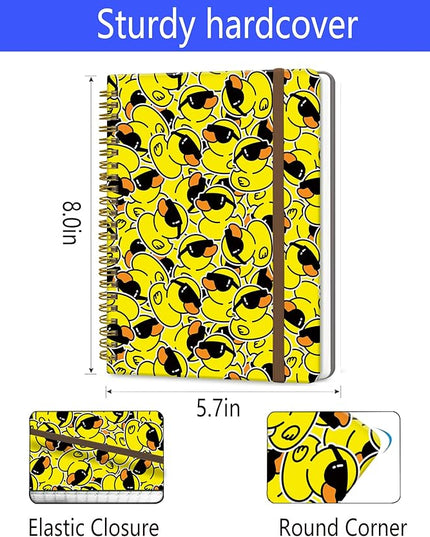 Spiral Journal Notebook, A5 Cute Notebooks for Women Men, College Ruled Hardcover Notebook for Work & Note Taking, 60 Pages Double-Wire Journals for Writing, Cool Yellow Ducks
