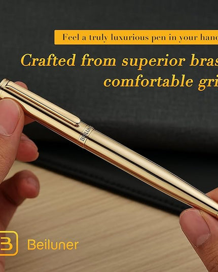 BEILUNER Gold Fountain Pen,Stunning Luxury Pens with 24K Gold Finish, Gorgeous 24K Gilded Nib(Medium), Fancy Pen Gift Set for Men&Women -Ink Converter-Elegant,Office,Nice Pen for Writing