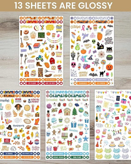 bloom daily planners Monthly Celebrations Planner Stickers for Calendar Decorating, Planning, Scrapbooking - Holiday, Seasonal, & General Events (14 Sheets, 1,100+ Stickers per Pack)