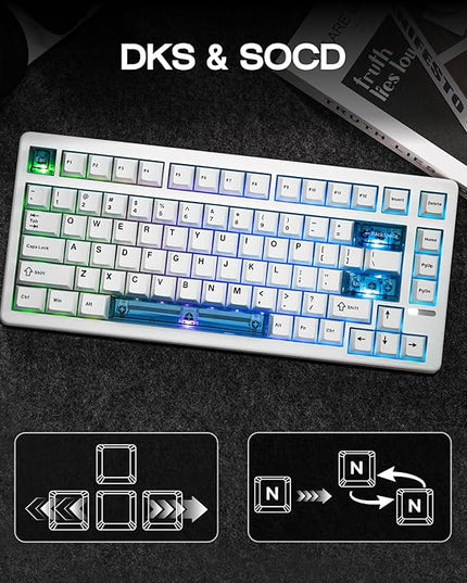EPOMAKER HE80 Hall Effect Gaming Keyboard, 8K Polling & 32K Scan, Creamy Gasket, DKS, SOCD, Hot-Swappable, RGB Backlit, Wired Gaming Keyboard for PC & Mac (White)