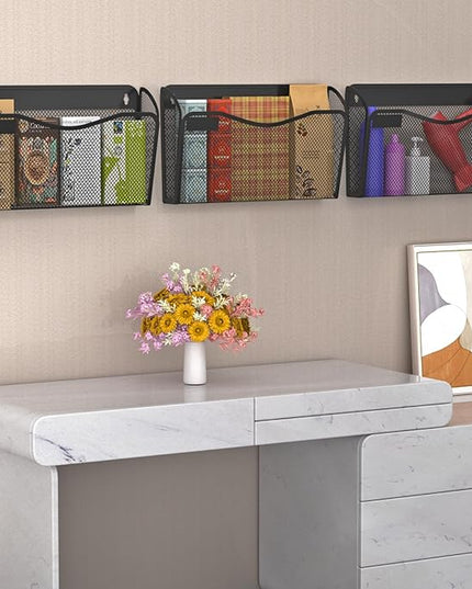 Wall File Organizer, Mesh Hanging File Organizer, Home Office Organization and Storage, 6 Single Pockets Document Magazine Rack