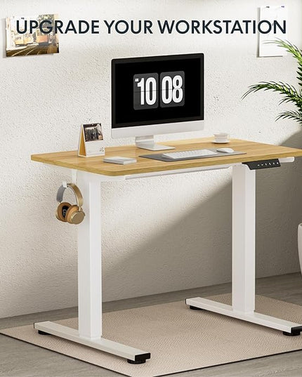 FLEXISPOT EN1 One-Piece Standing Desk, 40"x24" Seamless Desktop Electric Height Adjustable for Home Office, Study Rooms & Multi-Device Workstations, Maple(White Frame)