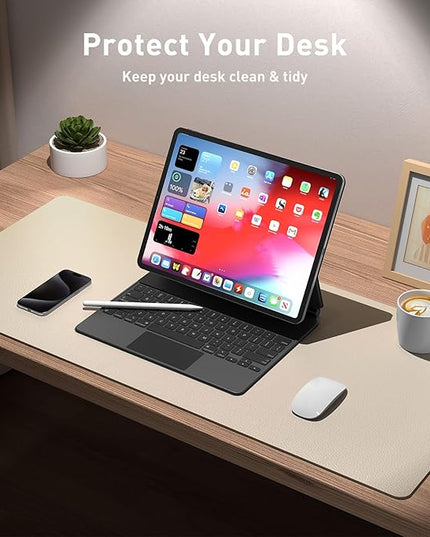Aothia Non-Slip PU Leather Waterproof Laptop Desk Pad Protector, Blotter Mat, Writing and Mouse Pad for Office & Home, Beige, 23.6" x 13.7"