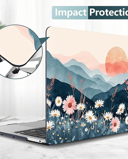 DONGKE Compatible with MacBook Pro 13 inch Case 2024 2023-2020 Release A2338 M2/M1 A2251 A2289 with Retina Display & Touch ID, Plastic Hard Shell & Keyboard Cover & Screen Film - Sun & Daisie