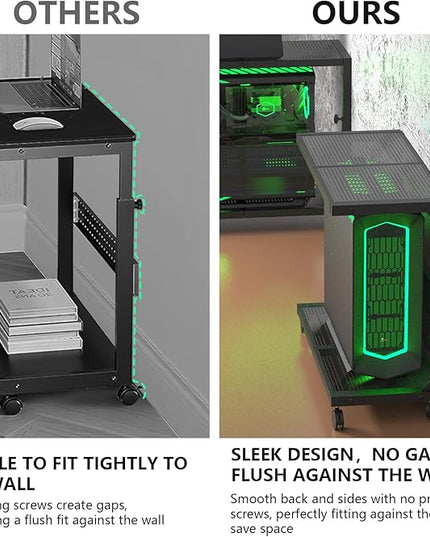 Moricher Computer Tower Stand - Height Adjustable 2-Tier ATX-Case PC Stand Printer Rack Pegboard with Rolling Wheels & Mousepad for Home Office Gaming Accessories