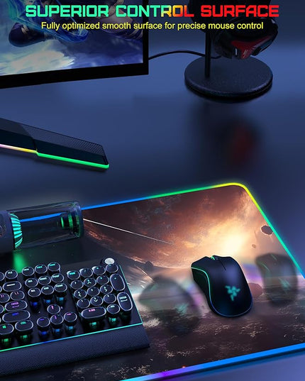 TopMade RGB Gaming Mouse Pad with 15W Wireless Charging, 31.5” x 15.8” XXL Large Desk Mat Home Office Keyboard Pad for Desk, Waterproof Mousepad with Smooth Surface, Non-Slip Base, Cosmic Planet