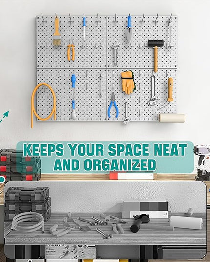 EVERHANGER Metal Pegboard Panels, Heavy Duty Pegboard Wall Organizer, Garage Wall Panels, Tool Storage Organization, 12"X16", 2pcs, Gray