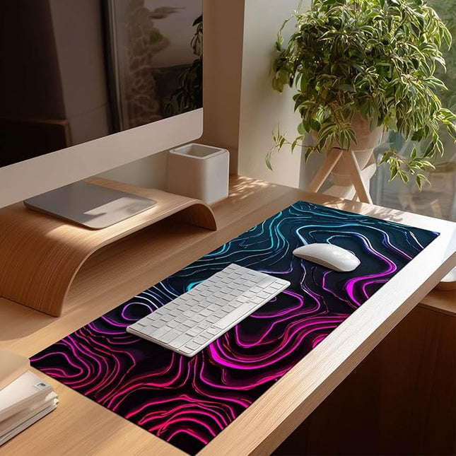 Large Mouse Pad Gaming Mousepad 31.5 x 11.8 Inch Keyboard Desktop Mat Diatomite XL Mouse Pad for Home and Office Desk Accessories with Neon Abstract Wave Pattern Artwork Diatomite