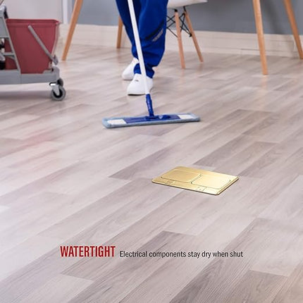 ENERLITES Dual Pop-Up Floor Box Kit, 8.68" X 4.81" Cover, 20A Tamper-Weather Resistant Receptacle Outlets, Watertight Gasket, Corrosive Resistant Hardware, 962301-C, Brass