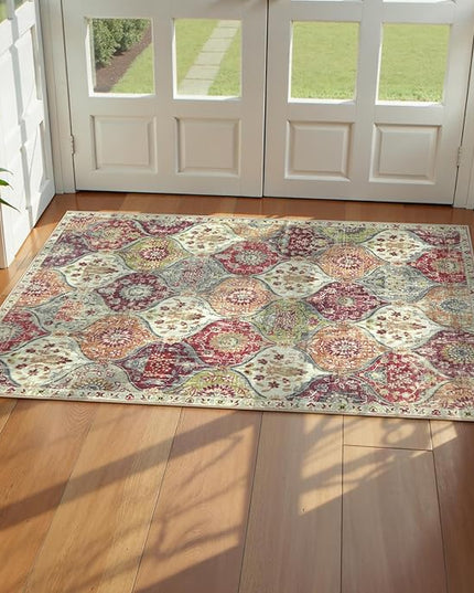 Lahome Washable Entryway Rug, 2x4 Kitchen Rugs for Entryway Bathroom, Non-Slip Indoor Door Mat Ultra-Thin, Small Oriental Throw Carpet for Bedroom Entry, Orange/Terracotta