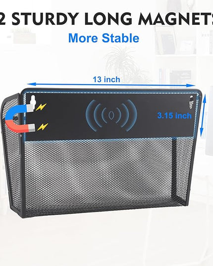 EASEPRES Magnetic 3 Single Pocket Mesh Hanging File Organizer, Vertical Wall Mounted Magazine File Holder, Mount Basket Mail Paper Document Folder Organizing for Office, Home and School, Black