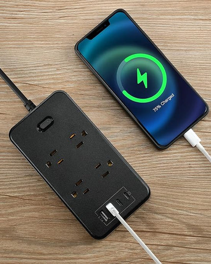 10FT Power Strip Extension Cord Surge Protector with 8 Outlets and 2 USB & 2 USB-C Port(5V 3.1A),Bold Extension Cord with Fuse Surge Protected Power Strip for Home Office (Black)