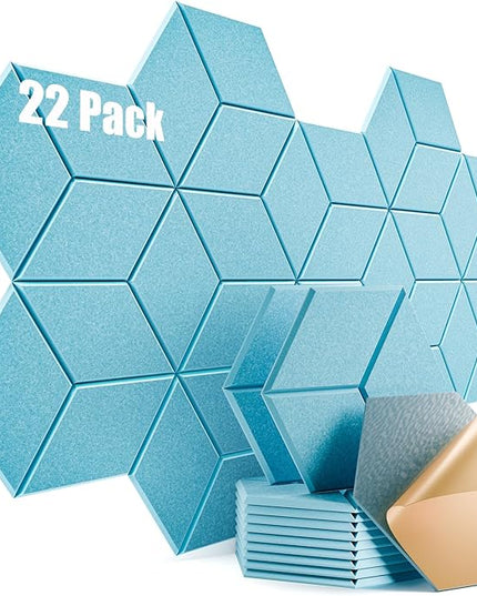 22 Pack Self-Adhesive Acoustic Panels 12" X 10" X 0.4" - Sound Proof Foam Panels with High Density, Y-Lined Design, Flame Resistant, Absorb Noise and Eliminate Echoes(Light Blue)